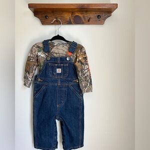 Carhartt Denim Bib Overalls w/Long Sleeve Onesie // 9M